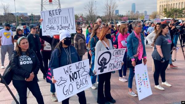 Abortion rights advocates gather outside the Oklahoma Capitol in Oklahoma City, April 5, 2022.