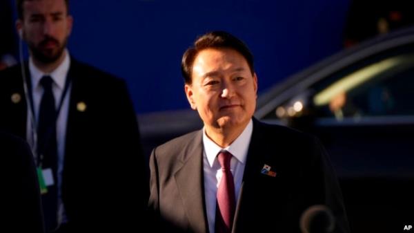 FILE - South Korea's President Yoon Suk Yeol arrives for the NATO summit in Madrid, Spain, on June 30, 2022.