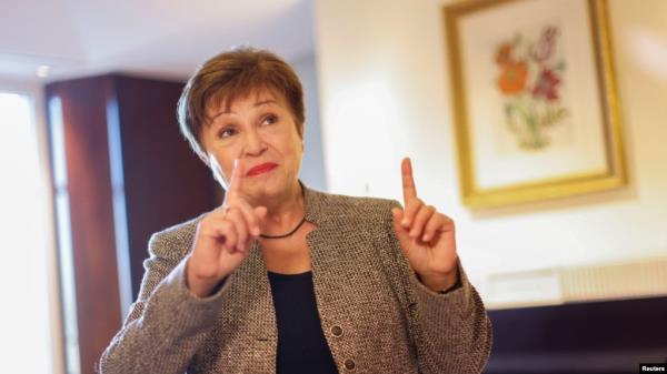 IMF Managing Director Kristalina Georgieva speaks during an interview with Reuters, in Berlin, Germany, Oct. 26, 2022.