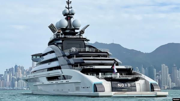 The 465-foot superyacht Nord, owned by sanctio<em></em>ned Russian oligarch Alexei Mordashov, is seen in Hong Kong, Oct. 20, 2022. 